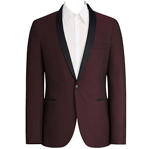 HBDesign Mens 1 Piece 1 Button Shawl Lapel Slim Fit Fashion Modern Tuxedo Wine Red