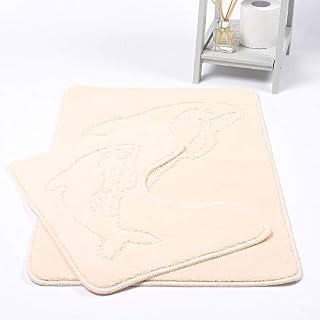 HOMES-LINEN Dolphin Bath Mats Non Slip Bathroom Mats 2 Piece Pedestal and Bath Mat Set Toilet Bathroom Rug (Pink)