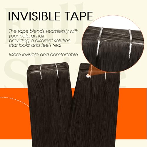 Image of Full Shine Injection Tape ins Human Hair Extensions Injected Tape in Extensions Color 2 Brown Straight Brazilian Extension Seamless Remy Silky Skin Weft 24Inch 50Gram 20Pcs for Wedding