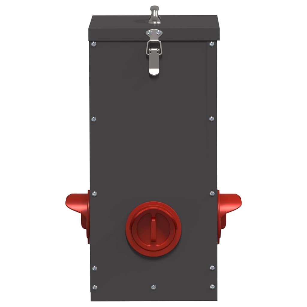 Comedero para gallinas 2 piezas de metal negro, 32,5 x 20,5 x 43 cm, gran capacidad de 25 kg con tapa bloqueable impermeable, diseño moderno para gallinero exterior, mantenimiento