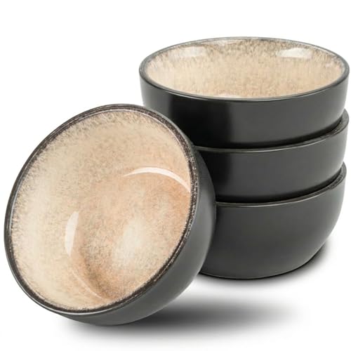 Moritz & Moritz VIDA 4x Bols Soupe Miso - 12 cm Ø - Service de Table Japonais en Céramique et Bois de Santal pour la Soupe Miso, les Sauces et les Snacks - Bol Japonais