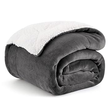 Bedsure Sherpa Fleece Throw Blanket - Thick and Warm, Fluffy Microfiber Solid & Soft Blankets for Bed and Couch Double/Twin Size, Dark Grey, 150x200cm