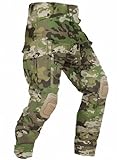 OCANXUE Men’s Tactical Pants with Knee Pads Camo Cargo Pants Waterproof Hiking Pants 10 Pockets No Belt CP Camo 28