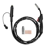 HITBOX Torcia MIG per saldatura MB14AK, Tubo 2,5 m con connettore Euro, Cavo in alluminio ramato 16mm², Spina aviazione GX16-04, Punte di contatto 0,8mm e 1,0mm incluse, Accessori per saldatrici MIG