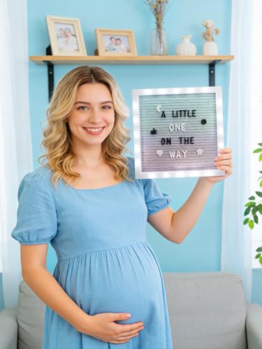 Image of 10 inchx10 inch Felt Letter Board with LED Lights & Stand, First Day of School Sign | Wall /Desk Display, 450-Letter, Message Custom Signs Poster Board, Baby /Pregnancy Announcement /Birthday Decorations, Gradient