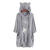 Generic Damen Mädchen Hoodie Süße Katzenohren Lustiger Druck Sweatshirt Einfarbig Süß Unregelmäßig Übergroß Locker Langärmelig Lang Sweatshirt Gray 40