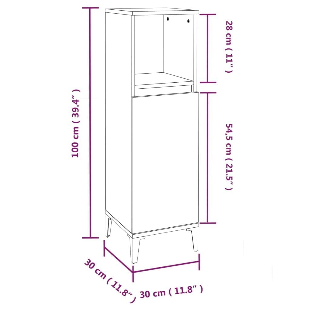 Armario de baño negro de madera 30 x 30 x 100 cm con patas de metal, puerta flexible montable, armario de baño con estante y espacio para muebles de baño, armario bajo lavabo