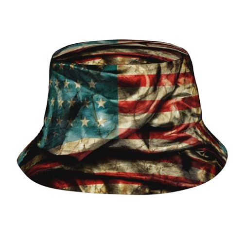Image of American Flag America Bucket Hat,Casual Fisherman Cap Golf Boonie Hats Travel Beach Sun Hat for Women Men