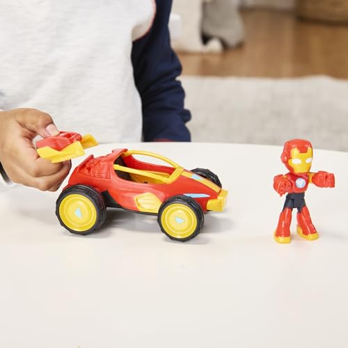 Iron Man and His Awesome Friends Marvel, Figurine Iron Man et Véhicule Bolide, Jouet pour Enfants Marvel, Jouet de Collection en Plastique, Orange et Jaune, Dès 4 Ans