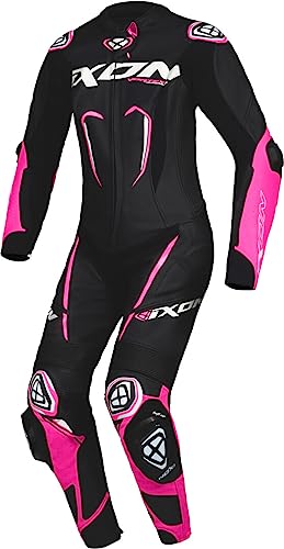 Ixon Vortex 3 Tuta in Pelle Moto 1 Pezzo da Donna (Black/Pink,L)