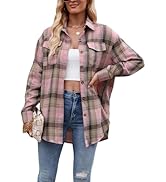 Korebow Women's Lightweight Flannel Plaid Button Down Shirts Oversized Long Sleeve Shacket Jacket...