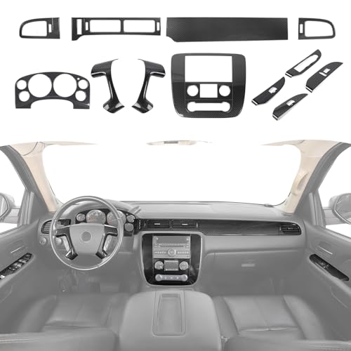 RT-TCZ Carbon Fiber Interior Trim Kit Cover Center Console Decoration Accessories for Chevy Avalanche/Suburban/Tahoe 2007-2013 for GMC Yukon/Sierra 2007-2013 12PCS
