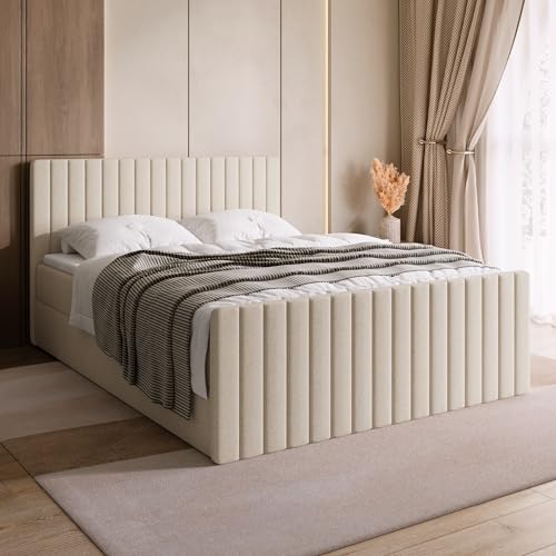 BROMARKT Boxspringbett mit Matratze Bett 180x200 Beige Doppelbett mit...