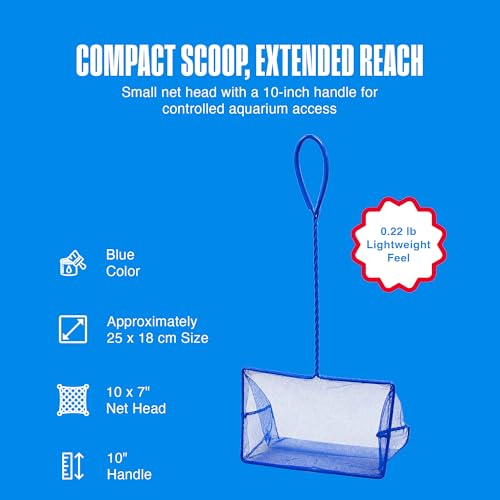 Image of Penn-Plax Quick-Net Aquarium Fish Net - 10 x 7 in Fine Mesh, 10 in Vinyl-Covered Braided Handle - Small Aquarium Cleaning Tool for Gentle Fish Handling - Use in Freshwater & Saltwater Tanks - Blue