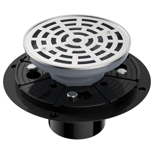 EXF Round Shower Drain 4-1/3 Inch Brushed Nickel, Low Profile Stainless Steel Bathroom Floor Drain...