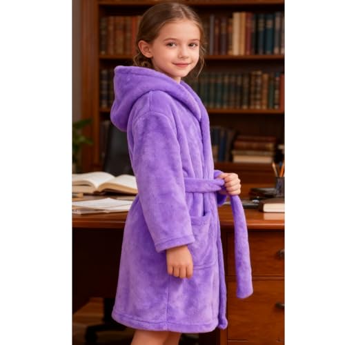 Image of Kids Bathrobe Hooded Plush Fleece Robe for Girls Boys