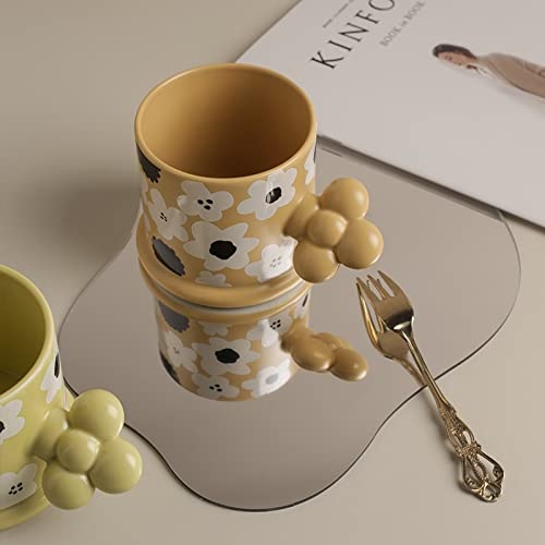 Tazzine da caffè Semplice Maniglia di Fiori Coppia Creativa Coppia casa Carino Bere Tazza Tazza di caffè Tazza di Latte Tazza retrò Tazza addensata Set di Tazze (Color : Beige)