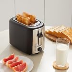 Amazon Basics 2 Slice Toaster, With 6 Browning Settings, Extra Wide Slots For Bagels and Special Breads, Removable Easy-to-Clean Crumb Tray, Cancel/Defrost/Bagel Buttons, 900W, Black & Silver