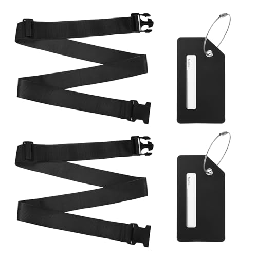 Image of M METERXITY 2-Sets Luggage Straps TSA Approved, Travel Straps for Luggage Suitcase Tags Set, Adjustable Suitcase Belt [Black]