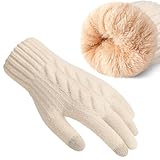 guantes para boda beige Guantes térmicos de doble capa: estos guantes gruesos con un diseño de doble capa, la primera capa es el tejido de lana de alta densidad, y la segunda capa es un forro polar cálido grueso, cuentan con un rendimiento térmico superior y son un excelente aislante contra el frío para conducir, esquiar, andar en bicicleta, correr, ir de compras y trabajar.