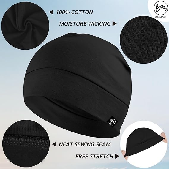Image of Cooling Cotton Skull Caps for Men Women, Lightweight Beanie Sleep Hats Breathable Helmet Liner