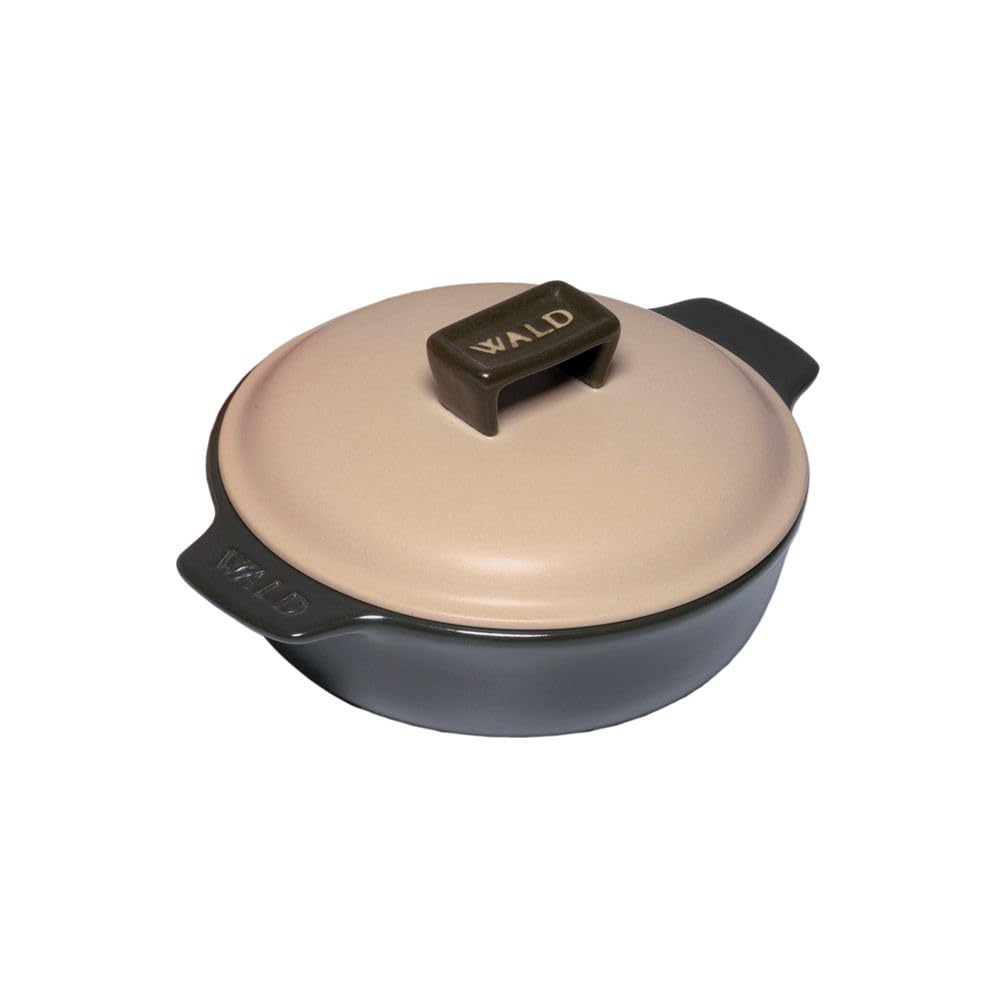 Wald Tegame Monoporzione con Coperchio in Ceramica, Argilla da fiamma di alta qualità, Mini Cocotte per Cottura su Fiamma, Forno e Microonde - Ø cm 18 x 22.5 x 11h (Nero)