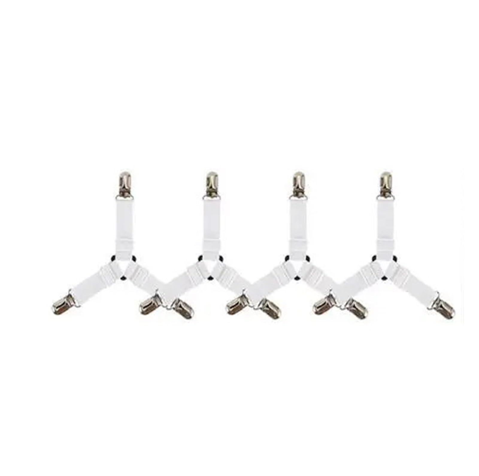 PFMSAAF bed sheet clips 4Pcs/lot Bed Sheet Fasteners Holder Gadgets for Organizer Mattress Cover Clip For Home Elastic Straps Adjustable Clips for bed(White4pcs)