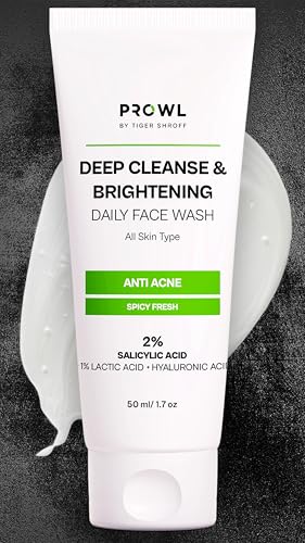 Image of PROWL by Tiger Shroff Facewash 2% Salicylic Acid | Anti Acne For Dry Combination Oily & Acne Prone Man Skin Care with 1% Lactic Acid, Hyaluronic Acid | Exfoliating Brightening Face Wash For Men | 50ml
