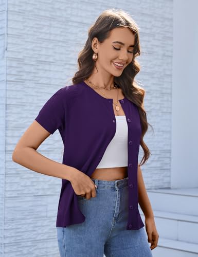 Image of FreshNight Women's 2025 Short Sleeve Cardigan Button Up Hollowed Out Crewneck Shrug Sweaters Knit Sweater Tops Lightweight