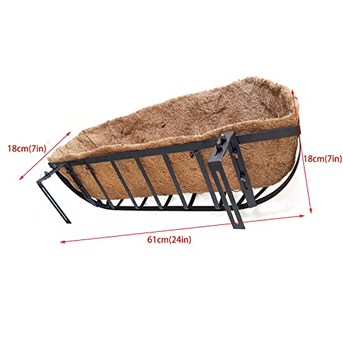 24 Inch Railing Planter Window Box Deck Balcony Rail Planter With Coco Liner Metal Wall-Mounted Coconut Liner Planter Basket English Horse Trough Planter For Outdoor Balcony Porch Fence Patio (2 Pack) #TOP5