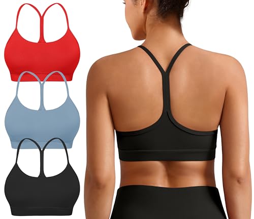 Image of MIRITY Padded Y-Back Sports Bra for Women - Racerback Low ImpactYoga Workout Top with Spaghetti Strap Pack of 3