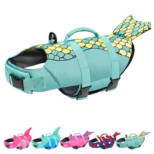 Malier Dog Life Jacket, Ripstop Dog Life Vest with High Buoyancy, Adjustable Shark Dog Life Jacket Dog Life Preserver with Rescue Handle Puppy Life Jacket for Small Medium Large Dogs (Green, Small)