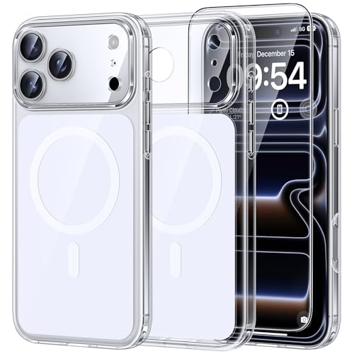 Image of TAURI for iPhone 17 Pro Case, Compatible with MagSafe, White Clear | with Screen Protector, Not-Yellowing Military-Grade Protection, Shockproof Slim Magnetic Case for iPhone 17 Pro
