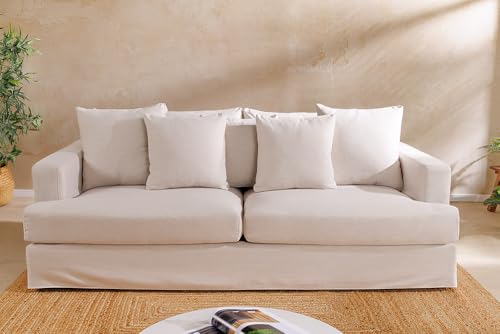 Riess Ambiente 3-Sitzer Sofa Heaven - 210cm - Natur - Leinenstoff Gänsefeder-Kissen Federkern Abnehmbarer Bezug Rundum-Bezug inklusive Kissen XXL-Couch