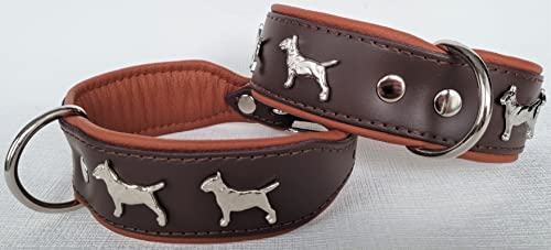 Bullterrier HUNDEHALSBAND - Halsband, Halsumfang 33-41cm/45mm, Leder Schwarz; Braun/Cognac (Braun/Cognac)