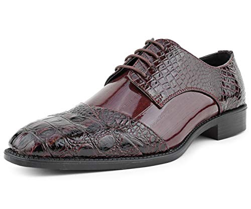 Image of Bolano Bandit Men's Alligator Print Cap-Toe Oxford Dress Shoes | Formal lace-up oxfords with alligator print, folded croc detailing and cap toe for tuxedo and dress wear