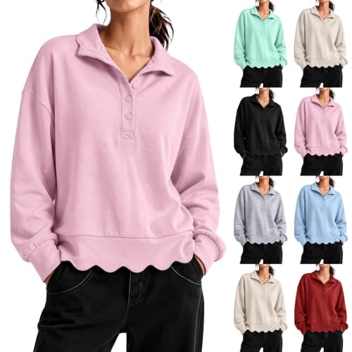 Scalloped Sweatshirts Women Half Button Down Henley Cropped Clothing - image 1