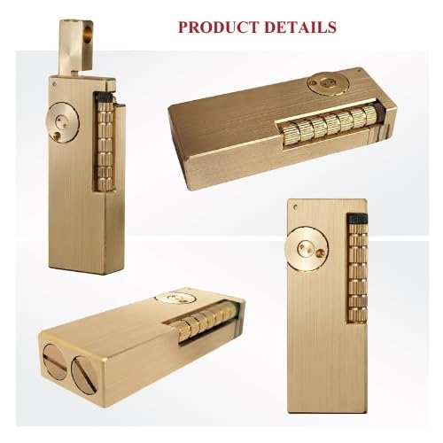 Image of Smoke King Side Slip Sovereign Spark Narrow Series Fluid Lighter - Solid Brass Refillable Pocket Lighter, Slim Rectangular Design, Durable Sealed Construction for Everyday Carry