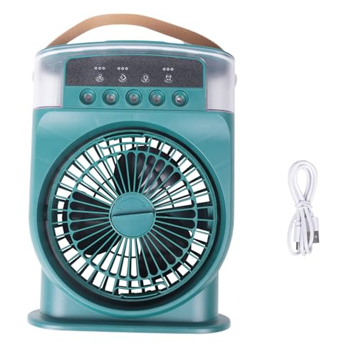 Jrifedptry Ventilador de aire acondicionado USB personal, mini humidificador, ventilador de nebulización con luces LED de 7 colores, ventilador portátil, color verde