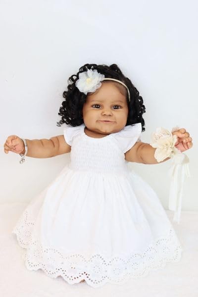 Miniatura 5 de Pinky - Muñecas de bebé recién nacidas realistas de 24 pulgadas, 23.6 in, de silicona, de vinilo, piel negra, afroamericanas, de la vida real,