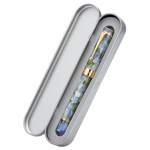 Jinhao Classic Fountain Pen Blue Green Celluloid, Medium Nib With Conveter And Pen Case Set #TOP3