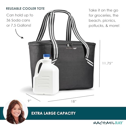 Rachael Ray Field Tote - Soft Sided Zippered Cooler Bag, Insulated & Leak Proof Grocery Bag, Portable Travel Cooler, Hot or Cold Carrier, Black3