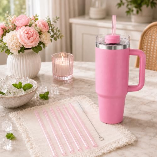 Image of Replacement Straws Compatible with 30 oz Stanley Quencher Tumbler, 10.5 Inch Reusable Straws, Drinking Cup Accessories,Pink-6 Pack