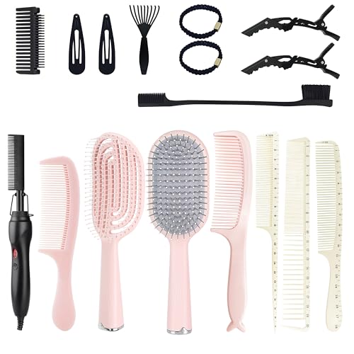 Set plancha de pelo con cepillos 17 piezas negro y rosa miniatura 4