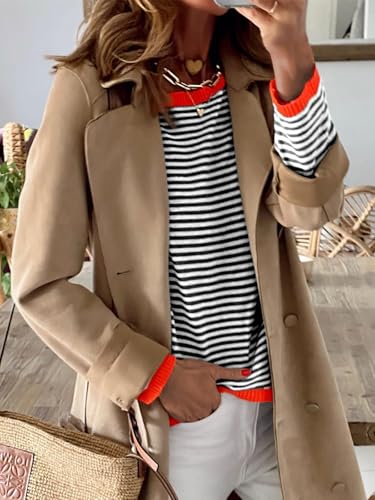 Image of Wowcarbazole Women's Pullover Sweaters Striped Long Sleeve Crew Neck Color Block Sweater Tops Casual Loose Knit Shirts