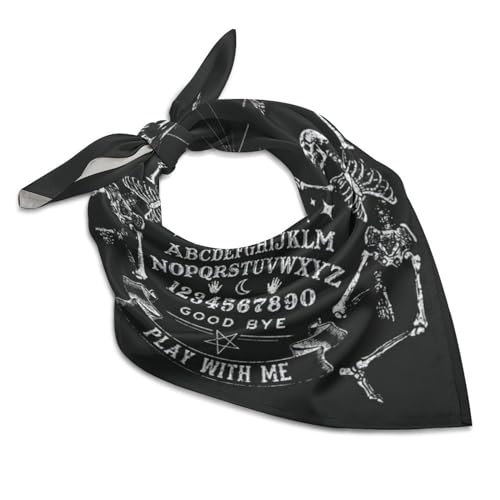Black Gothic Skeleton Magic Witch Ouija Board Fashion Square Neck Scarf Head Kerchief Hair Bandana Headscarf for Women