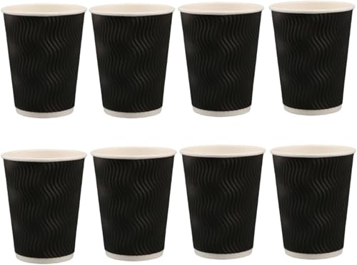 Zdaqian 二重断熱紙コップ 使い捨てドリンクカップ 50個 紙コップ 耐熱 蓋付き コーヒー お茶 ペーパーカップ 厚紙 業務用 ハンドドリップ用 タピオカ ブラック おしゃれ (A ブラック(蓋なし),8oz)