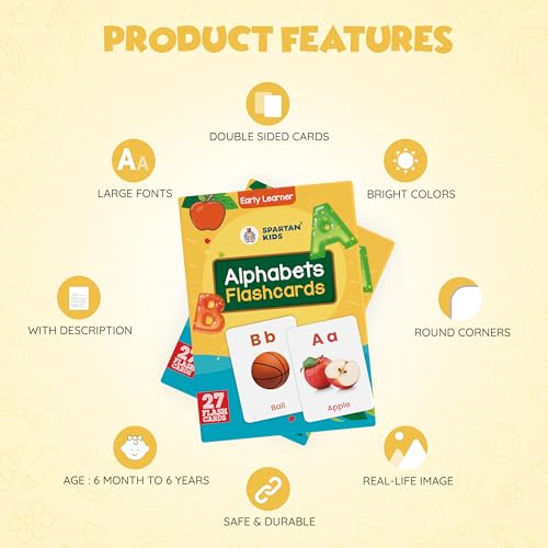 Image of SPARTAN KIDS Alphabets Flash Cards for Kids | 27 Early Learning Flash Cards for 1 + Year Old Baby | Kids Gift for 2-5 Years Easy & Fun Way of Learning for Language Skills