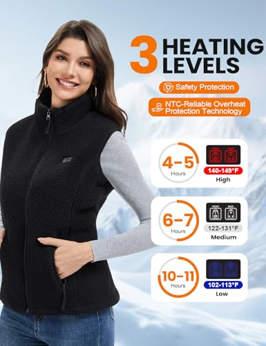 Image of Heated Vest Women with 18400mAh 7.4V Battery，Fuzzy Fleece Warming Vest with Pockets, Washable Electric Vests