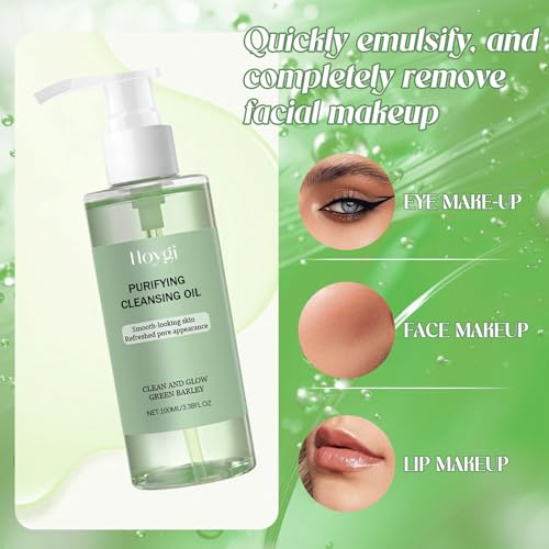 Cleansing Oil, Tiefenreinigendes Reinigungsöl mit Weizen & Grün Herb – Sanfte Make-up-Entfernung für alle Hauttypen | Feuchtigkeitsspendend & Hautberuhigend | 100ml